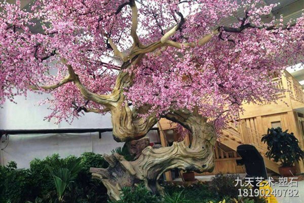 室内水泥仿真花树图片